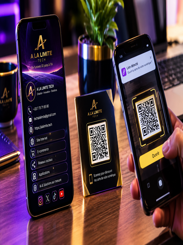 Carte de visite numérique A LA LIMITE TECH présentée sur smartphone